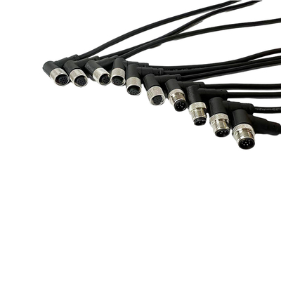 Varón de ángulo recto multi de encargo de las asambleas de cable de la base M12 para el sensor