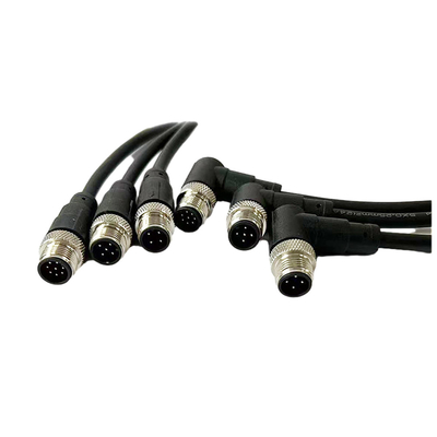 Varón de ángulo recto multi de encargo de las asambleas de cable de la base M12 para el sensor
