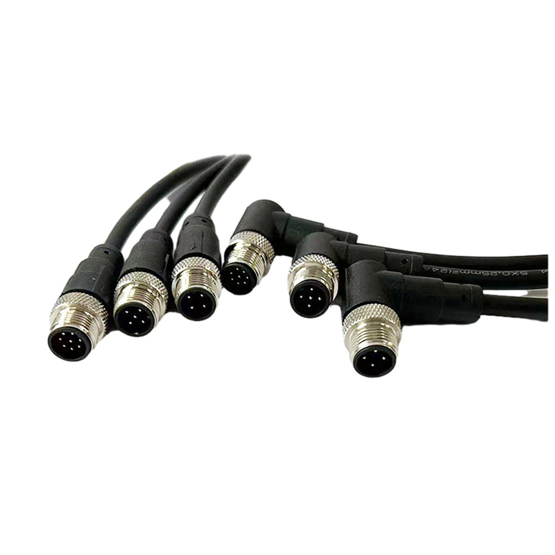 Varón de ángulo recto multi de encargo de las asambleas de cable de la base M12 para el sensor